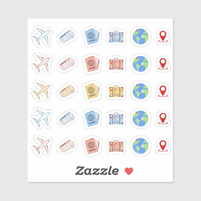 Plane Travel Vacation Adventure Icons Bujo Planner Sticker (Sheet)