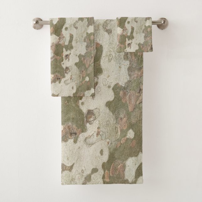Plane tree camouflage looks bark pattern bath towel set (Insitu)