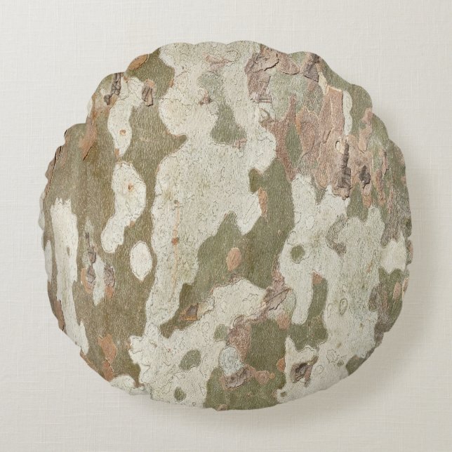 Plane tree camouflage looks bark pattern round pillow (Front)