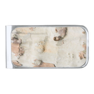 Plane tree camouflage looks bark pattern silver finish money clip