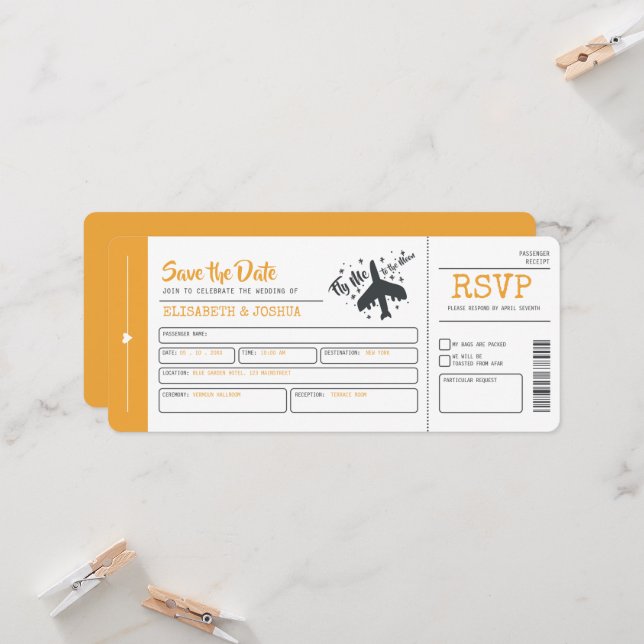 Plane Wedding Ticket Invitation (Front/Back In Situ)