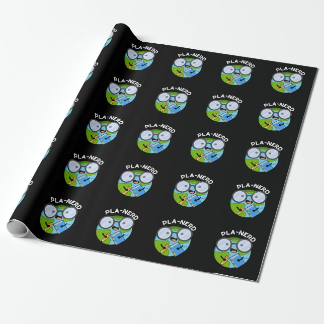 Planerd Funny Planet Puns Dark BG Wrapping Paper (Unrolled)