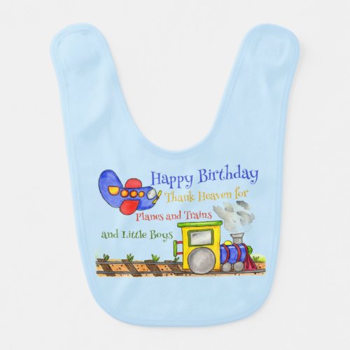 Planes and Trains and Little Boys Birthday Bib
