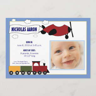Planes and Trains Birth Announcement (periwinkle)