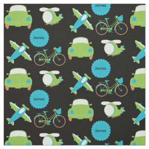Planes, Bikes, and Automobiles Blue Fabric