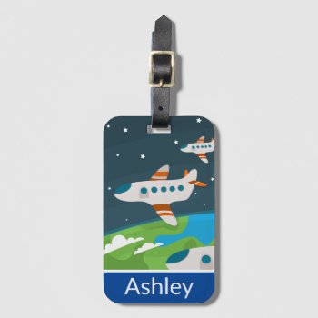 Planes Flying Above Earth Kids Personalised Luggage Tag by MissMatching at Zazzle