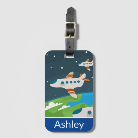 Planes Flying Above Earth Kids Personalised Luggage Tag