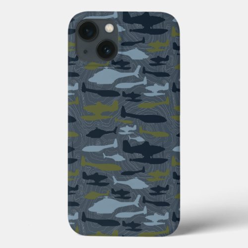 Planes Silhouettes Topographical Pattern iPhone 13 Case