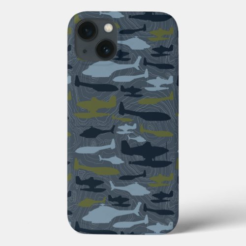 Planes Silhouettes Topographical Pattern iPhone 13 Case