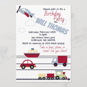 Planes, Trains, and Cars Baby Shower Invitation