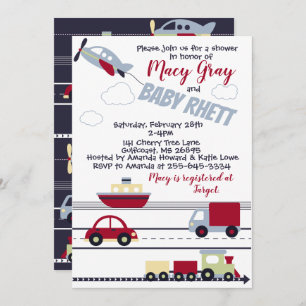 Planes, Trains, and Cars Baby Shower Invitation
