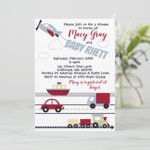 Planes, Trains, and Cars Baby Shower Invitation | Zazzle