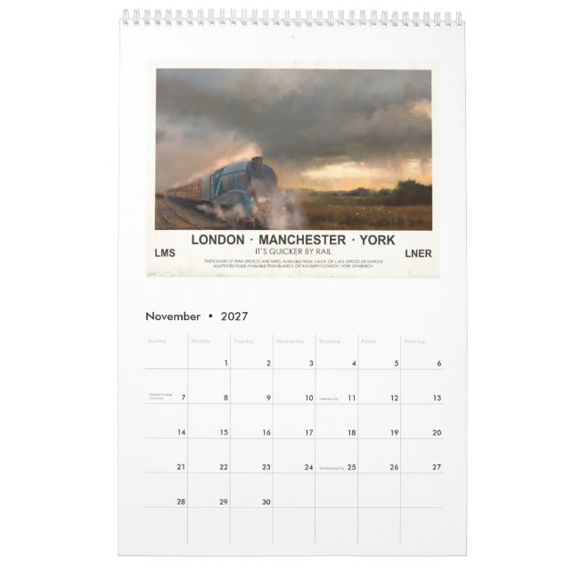 PLANES,TRAINS & AUTOMOBILES CALENDAR (Nov 2027)