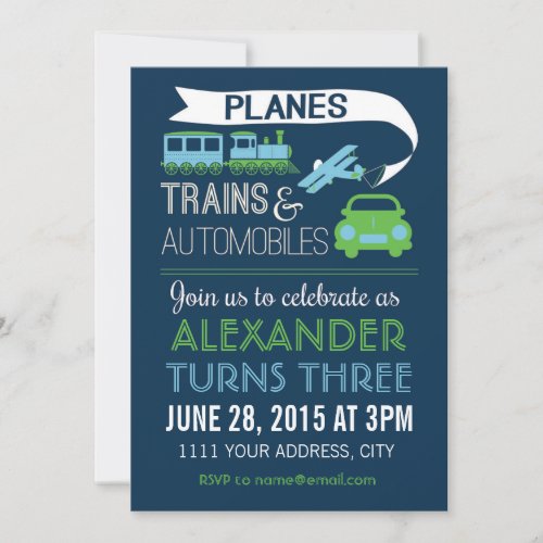 Planes, Trains &amp; Automobiles Invitation Invite