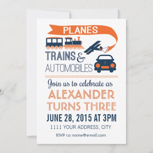 Planes, Trains &amp; Automobiles Invitation Announcements