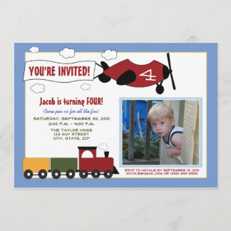Planes & Trains Birthday Party Invite (periwinkle)