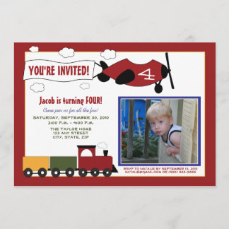 Planes & Trains Birthday Party Invite (red)