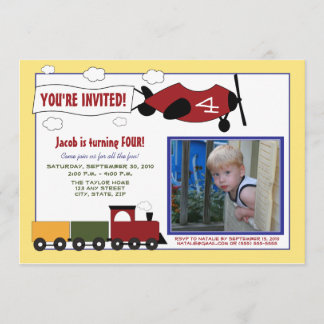 Planes & Trains Birthday Party Invite (yellow)