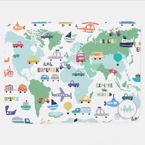 Planes Trains Boats Cars Word Traveler Map Baby Blanket