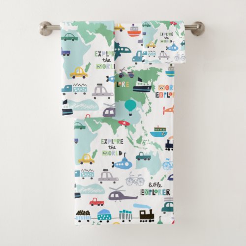 Planes Trains Boats Cars Word Traveler Map Bath Towel Set