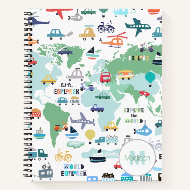 Planes Trains Boats Cars Word Traveler Map Notebook (Front)