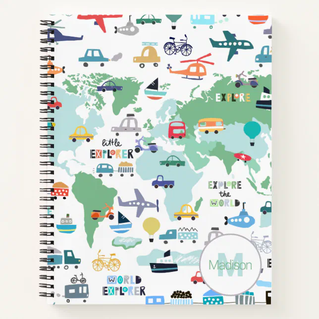 Planes Trains Boats Cars Word Traveler Map Notebook (Front)