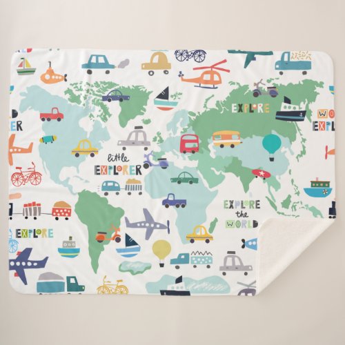 Planes Trains Boats Cars Word Traveler Map Sherpa Blanket