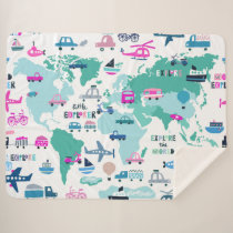 Planes Trains Boats Cars Word Traveler Map Sherpa Blanket
