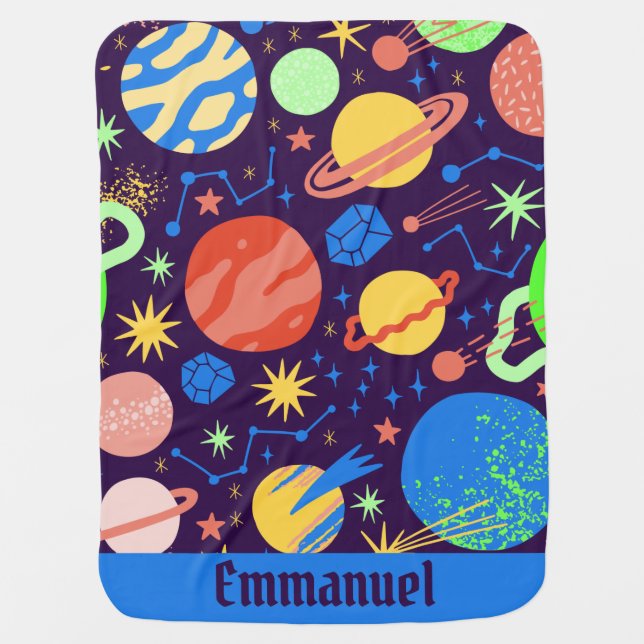 Planet and Space Theme Baby Blanket (Front)