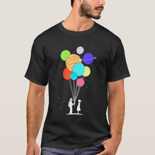 Planet Balloons Astronaut Graphic For Space T_Shirt