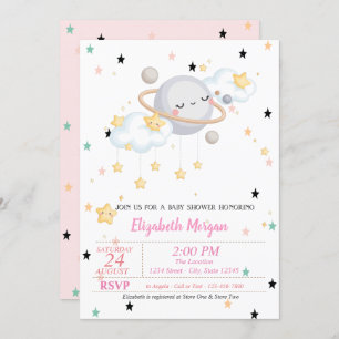 Planet,Clouds, Stars,Baby Shower Invitation