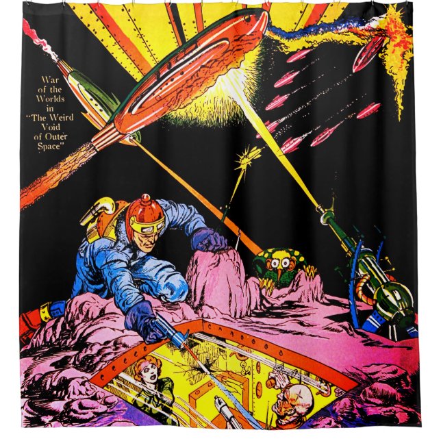 Planet Comics Laser Attack Vintage Shower Curt Curtain (Front)