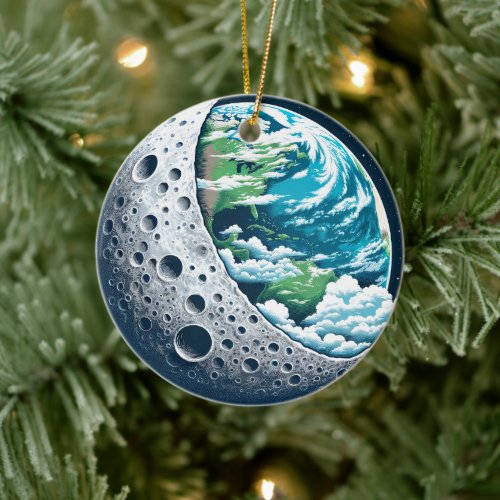 Planet Earth and Its Moon Celestial Wonder Ceramic Ornament