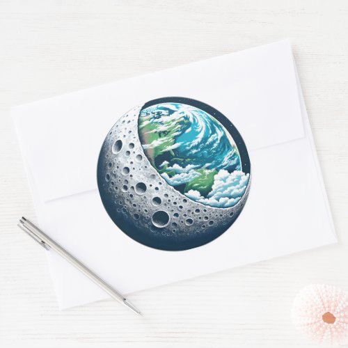 Planet Earth and Its Moon Celestial Wonder Classic Round Sticker