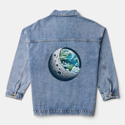 Planet Earth and Its Moon Celestial Wonder Denim Jacket