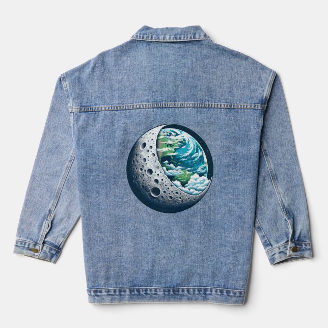 Planet Earth and Its Moon: Celestial Wonder Denim Jacket (Back)