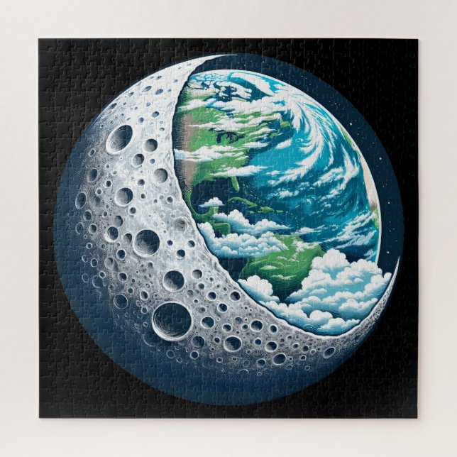Planet Earth and Its Moon: Celestial Wonder Jigsaw Puzzle (Vertical)