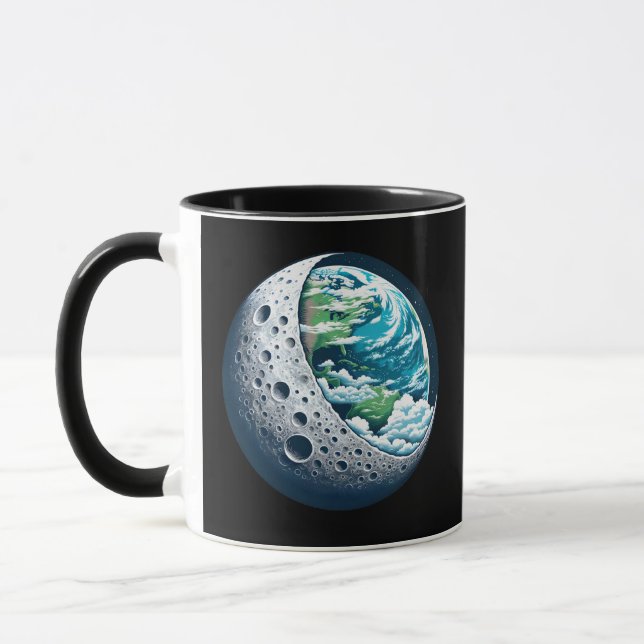 Planet Earth and Its Moon: Celestial Wonder Mug (Left)