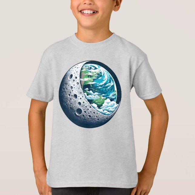 Planet Earth and Its Moon: Celestial Wonder Unisex T-Shirt (Front)