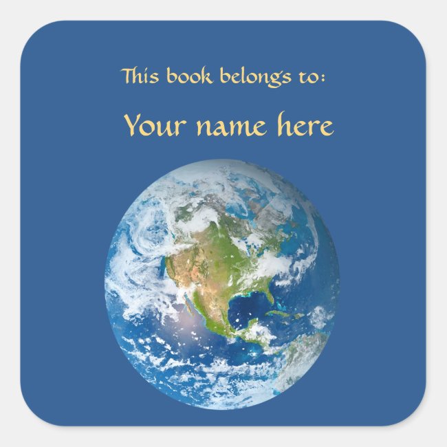 Planet Earth Blue Bookplate Sticker