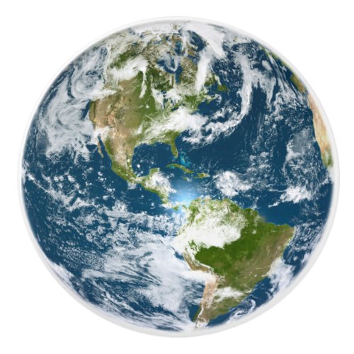 Planet Earth Blue  Green Globe as seen from Space Ceramic Knob