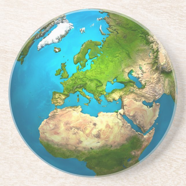 Planet Earth - Europe - Colorful Globe. 3d Render Sandstone Coaster (Front)