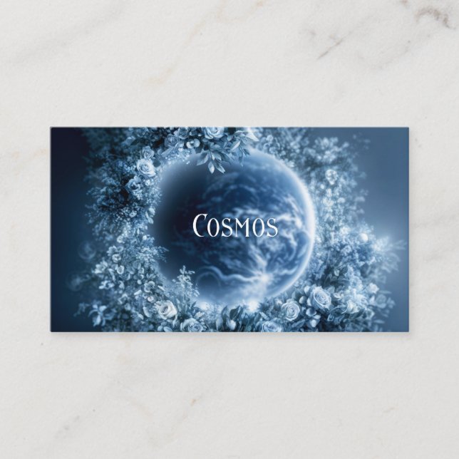 Planet Earth Floral Wreath Starry Night Business Card (Front)