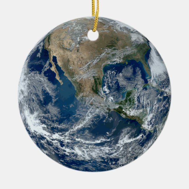 Planet Earth from Outer Space with Clouds Ceramic Ornament (Front)