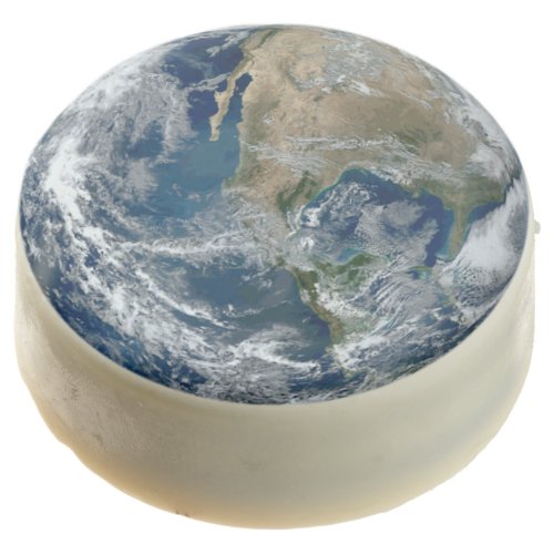 Planet Earth from Outer Space with Clouds Chocolate Dipped Oreo