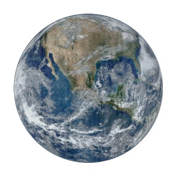 Planet Earth From Outer Space With Clouds Cutting Board by LaborAndLeisure at Zazzle