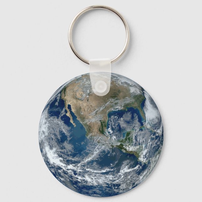 Planet Earth from Outer Space with Clouds Keychain (Front)