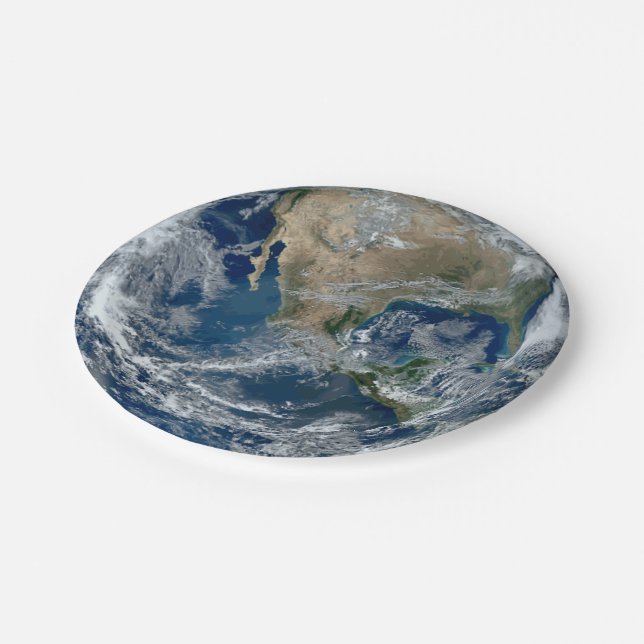 Planet Earth from Outer Space with Clouds Paper Plates (Angled)