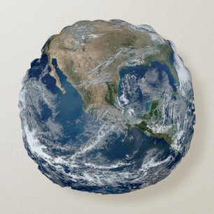 Planet Earth from Outer Space with Clouds Round Pillow