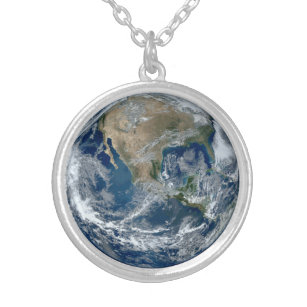 Planet Earth from Outer Space with Clouds Silver Plated Necklace